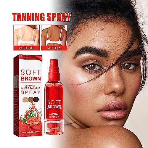Soft Brown 2-Phase Tanning Essence Spray,Sunless Self Tanning Face Mist,Tanned Sunless Spray,Deep Tanned Dry Spray,Fake Tan Spray For All Skin To