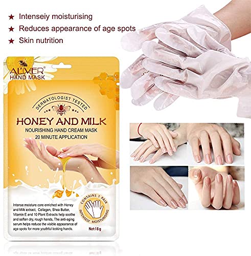 Hand Moisturizing Mask, Honey and Milk Moisturizing Gloves Nourishing Soften Hand Care for Dry Crack Hands Mask Hydrating Exfoliating Nourish Ski