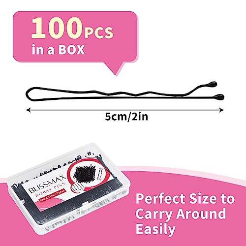 BLISSMAX Bobby Pins 100 Pcs, 5cm Black Long Hair Grips with Storage Box Thicker & Strong Pins for All Hair Types – Hair Pins for Hair Styling Mak