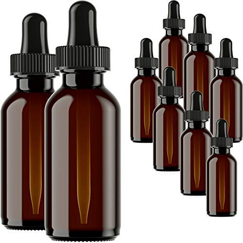 Glass Bottles for Essential Oils - 9 Pack 30 ml Refillable Empty Amber Bottle with Dropper and Cap – DIY Blends Supplies Tool & Accessories Perfu