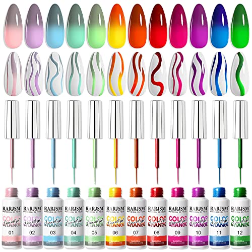 RARJSM Nail Art Gel Nail Polish 8ml Painted Gel Polish Kit 12 Colors Painting Drawing Gel Liner Polish,Pull Line Gel Polish for DIY French Manicu
