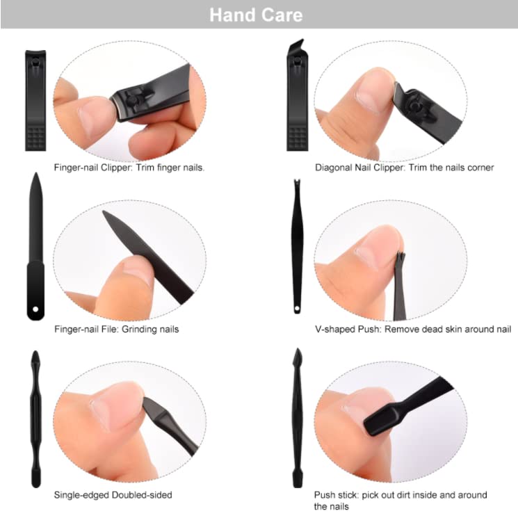 Groomarang 15pc Mens Manicure Kit - Stainless Steel Corrosion Resistant Nail Clipper Grooming Set