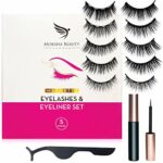 Magnetic Eyelashes False Eyelashes Natural Look Eyeliner Kit - 5 Pairs Reusable 3D with Tweezers | No Glue, Waterproof Eyeliner