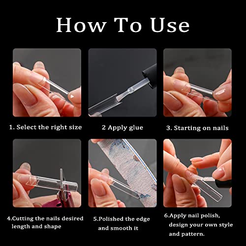 BQAN 500PCS Extra Long Nail Tips 10 Sizes XXL C Curve Half Cover Clear Fake Nails with Box for Salons and DIY Nail Art Square Straight Fake Nail