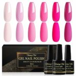 Shining She Gel Nail Polish Set Pink, 6 Colors Pink Rose Gel Polish Kit Soak-Off UV/LED Blue Series Nail Polish Gel Gift for Nail Art Salon DIY H