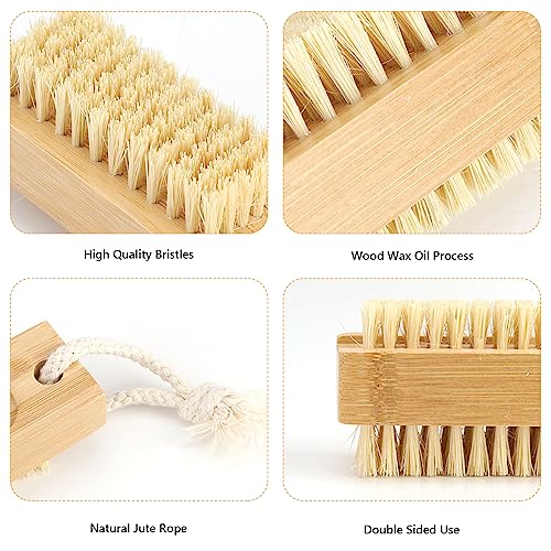 Beehug 2 Pieces Double-Sided Wooden Nail Brush Set, Eco-Friendly Hand & Foot Manicure/Pedicure Cleaning Tools, Durable Scrubbing Brushes for Home