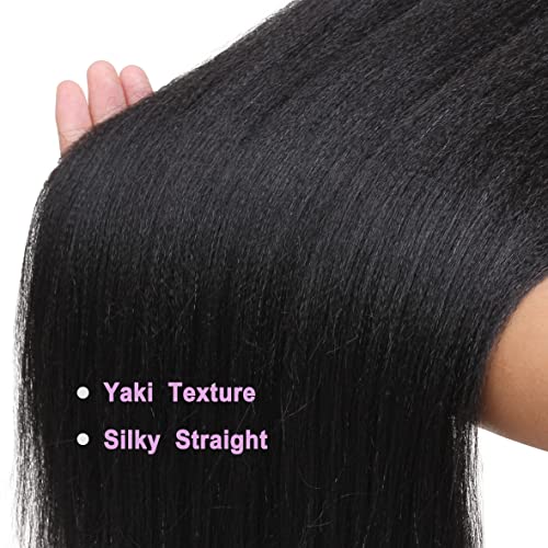 Leeven 3 Packs Pre Stretched Braiding Hair Extension Yaki Texture EZ Braids Hair for Coi Leray Braids Black Braiding Crochet Hair Extensions /30