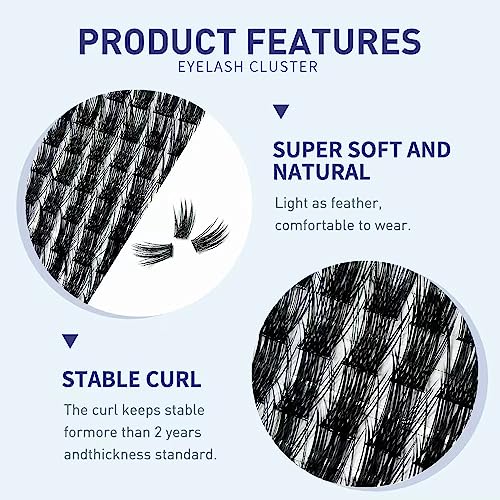 Individual Cluster Lashes, 72 PCS DIY Eyelash Extension,Natural Look Wispy Clusters Lashes 8-16MM D Curl Individual Lashes Extensions Reusable In