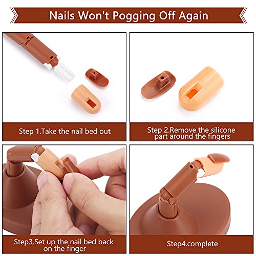 LIONVISON Practice Finger,3 Pcs Flexible False Finger 100 Pcs Replaceable Nail Tips Training Finger Display with Base Practice Fake Finger for Ac