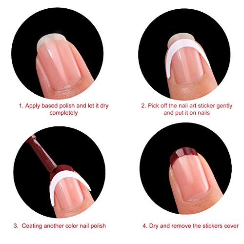 Blulu 648 Pieces French Manicure Nail Stickers Strips, Self-Adhesive Nail Sticker Tips for Manicure Decoration DIY Tools (Moon Shape Design, 648