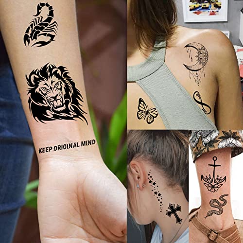 EGMBGM 52 Sheets Tiny Small Temporary Tattoos For Kids Boys Girls, Tribal Animals Butterfly Anchor Compass Tattoo Stickers For Men Women, 3D Cute