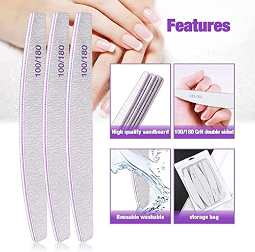 Nail Files 10 Pieces 100/180 Grits and Buffers Professional Reusable Double Sided Emery Boards Manicure Tool for Acrylic Nails