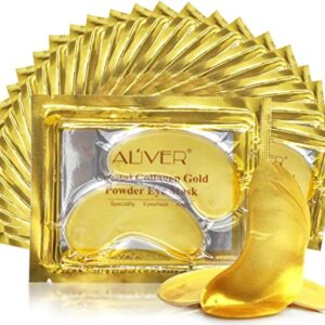 (20 Pairs)24K Gold Under Eye Treatment Masks,Crystal Gold Powder Gel Collagen Eye Mask for Under Eye Wrinkles, Remove Eye Bags, Under-eye, Dark C