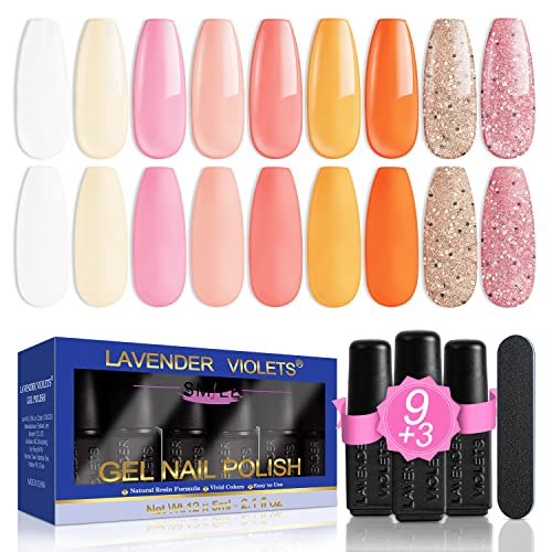 Lavender Violets 36+6 Pcs Gel Nail Polishes Set Neon UV LED Soak Off Varnish With Base,Glossy/Matte/Dimond/Glow-in-the-dark Top Coat Starter Kit