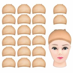 Wig Cap, MORGLES 20 Pack Stretchy Nylon Stocking Wig Cap for Women Makeup,Nude