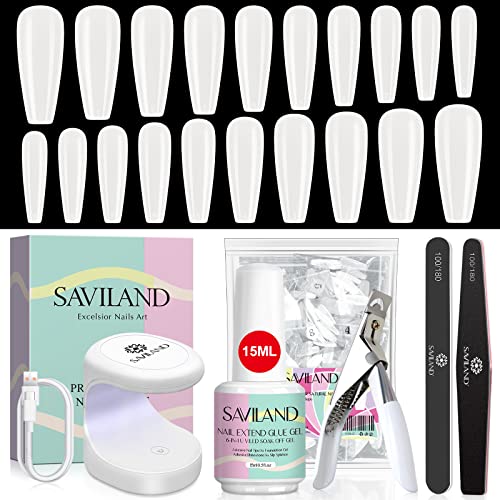 Saviland 15ML Gel Nail Glue - 4 In 1 Extra Strong Nail Glue Gel for Long Lasting Acrylic Nail Tips, Brush on Nail Glue for Broken Nail Extension
