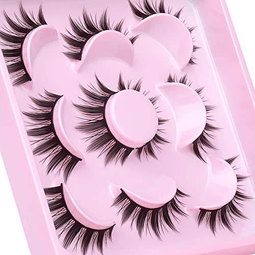 False Eyelashes Natural Cosplay Lashes Doll Anime Japanese Faux Mink Lashes Pack Spiky Manga Fake Eyelashes Wispy Long Thick Ruffle Fake Eye Lash