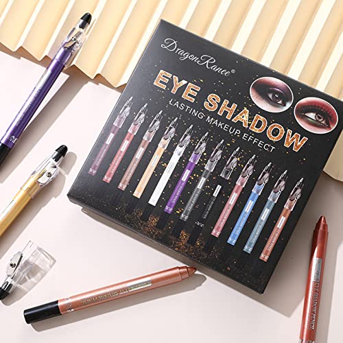 RoseFlower 12 Colors Eyeshadow Pencil Crayon Waterproof & Long Lasting Eyeshadow Stick Shimmer Cream Eyeshadow Pen Create Glitter Eye Makeup, Eas