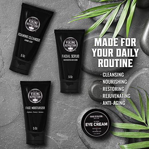 Viking Revolution Complete Mens Skincare Kit - Includes: Mens Eye Cream, Mens Face Moisturiser, Mens Face Wash, Mens Face Scrub - Mens Skincare G