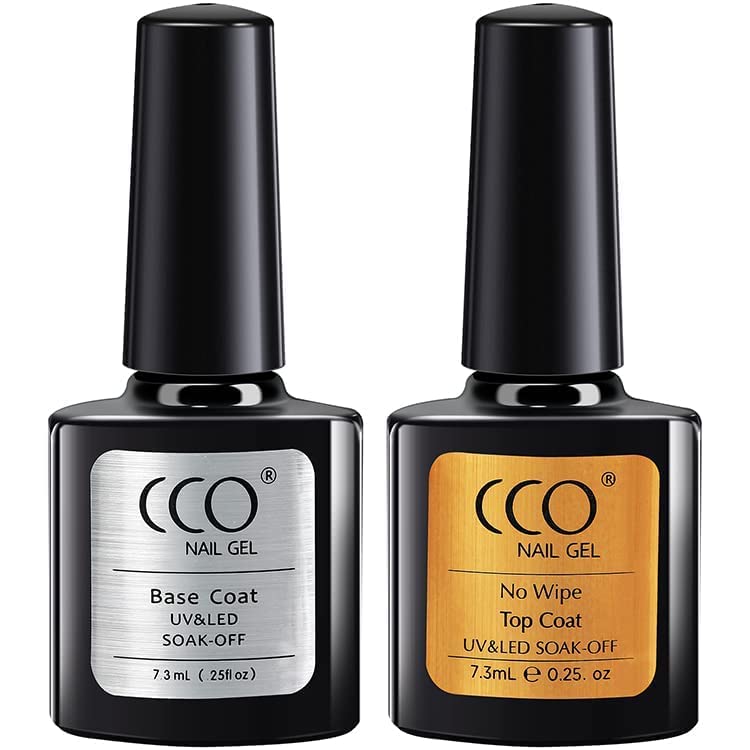 CCO Gel Base Coat and Top Coat Nail Polish- No Wipe Base and Top Coat Set LED UV Soak Off Nail Lamp for Home DIY & Nail Salon Varnish Long Lastin