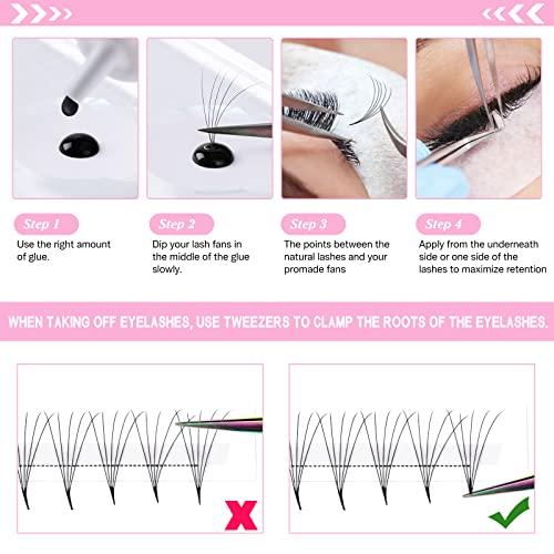 Pre Made Fan Eyelash Extensions 10D 12D 7D 5D Pointy Base Premade Fans Eyelash Extension 0.05 0.07 0.10 Lash Extensions Pre Fanned Russian Volume