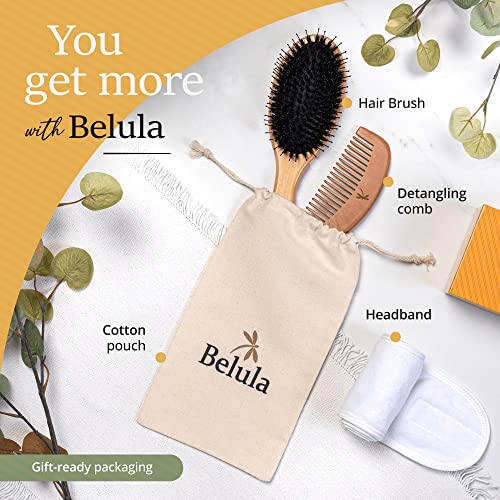 Premium Boar Bristle Hair Brush for Thick Hair Set. Hairbrush for Women With Thick, Long or Curly Hair. Restores Hair's Shine and Health. Comb, T