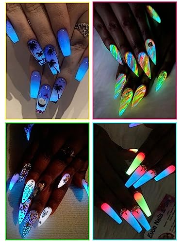 Kalolary 12 Boxes Neon Color Nail Powder Luminous Pigment Nail Powder, Acrylic Nail Powder Art Gradient Powder Rainbow Nail Glitter for DIY Nail