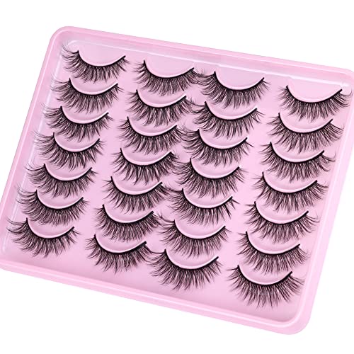 Newcally Natural Lashes Wispy False Eyelashes 3D Cat Eye Lashes Mink Faux Fluffy Fake Eyelashes 14 Pairs Pack