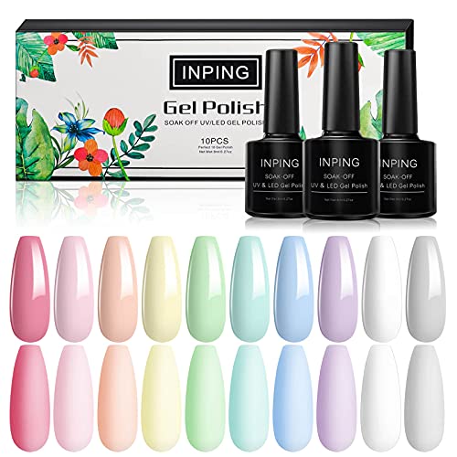 INPING Gel Polish, 10 Color MACAROON Soak Off UV Gel Nail Polish DIY Nail Art Salon Manicure Kit for Starter, 8ml/0.27oz, Pastel