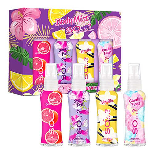 So…? Summer Escapes, Body Mist by So…? & Unique Womens Gift Sets Bundle, Body Mist Fragrance Spray (4x50ml) Pack of 3