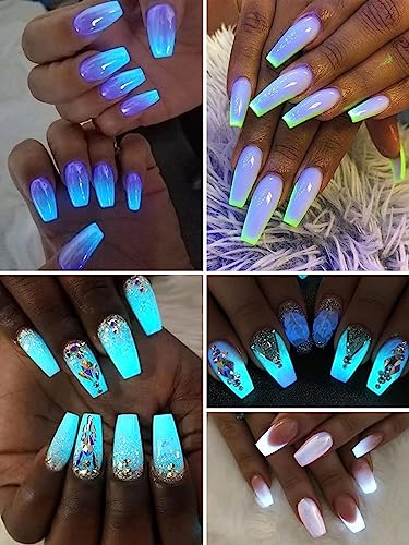 Kalolary 12 Boxes Neon Color Nail Powder Luminous Pigment Nail Powder, Acrylic Nail Powder Art Gradient Powder Rainbow Nail Glitter for DIY Nail