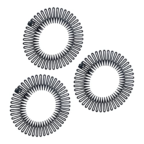 Flexi Comb Flexiband Headband, Anti Snap Black Spider Hairband Grip Circle Headbands Zig-zag Headband Stretch Hair Comb Hair Bands - Set of 3