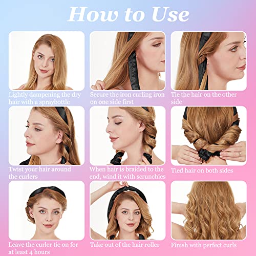 Heatless Curlers Headband,6pcs Heatless Hair Curlers, Heatless Curls,Hair Curler No Heat, Overnight Sleeping Self Grip Hair Roller Waves with Hai