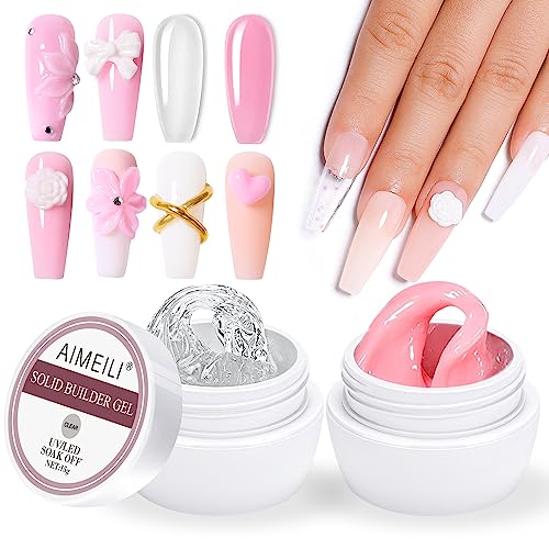 AIMEILI Solid Builder Gel for Nails, Clear Nude Hard Gel Nail Extension Gel Solid Sculpture Gel UV LED for Nails, Nail Carving Gel, Rhinestones G