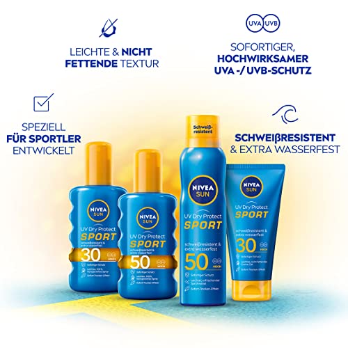 NIVEA SUN UV Dry Protect Sports Cream Gel SPF 30 (175 ml), Non-Greasy Sun Protection with Instant Dry Effect, Sweat-Resistant & Extra Waterproof