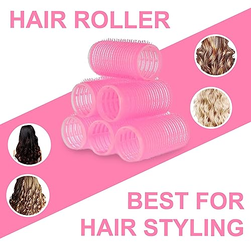 PINK Hair Rollers Pack of 16 with 12 hair rollers Size - 36mm & 4 Hair Band Self Grip Large Hair Rollers for Hair Volume - Medium Hair Curlers Ro