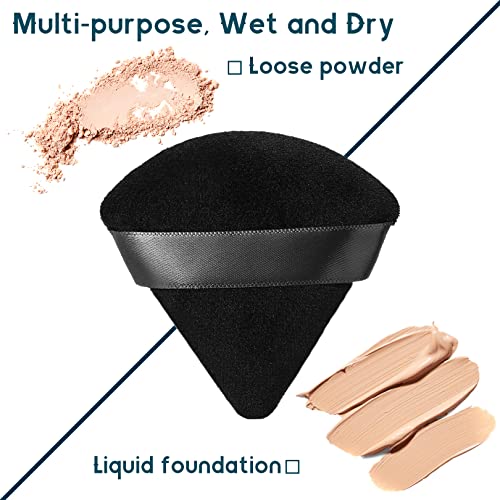 Powder Puff Makeup Puff Triangle Powder Puff Soft Powder Sponge Reusable Makeup Triangle Sponges with Strap (Black and White) (1 black + 1 white)