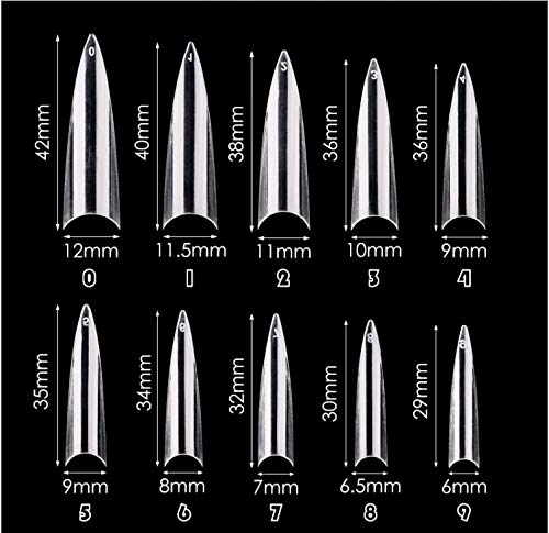 600 Pieces Extra Long XXL Stiletto Straight Pointed False Nail Tips Nail Extensions CLEAR Half Cover Acrylic False Nails Tips- Professional Salon