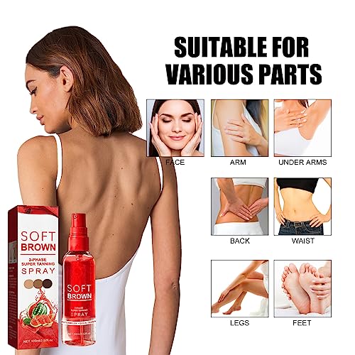 Soft Brown 2-Phase Tanning Essence Spray,Sunless Self Tanning Face Mist,Tanned Sunless Spray,Deep Tanned Dry Spray,Fake Tan Spray For All Skin To