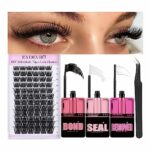 DIY Lash Extension Kit Lash Clusters Individual Eyelash Extension Kit with 3 in 1 Lash Bond and Seal and Remover and Lash Tweezers Applicator, 8-