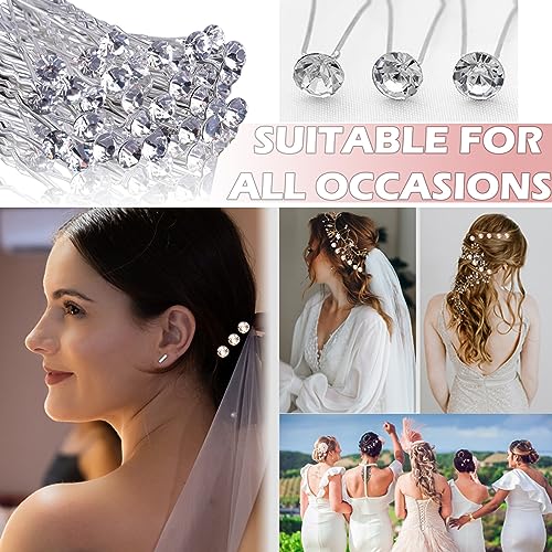 40 Pack Wedding Bridal Rhinestone Hair Pins Clips, Diamante Pins Bobby Grips Flower Crystal Hair Styling Accessories Silver