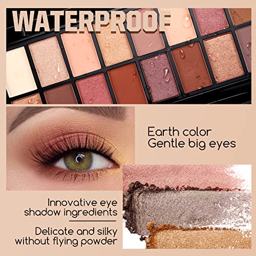 ONLYOILY 16 Colors make up Eyeshadow Palette Eye Shadow Powder Disc Portable Shimmer glitter eyeshadow with Brushes Waterproof Long Lasting