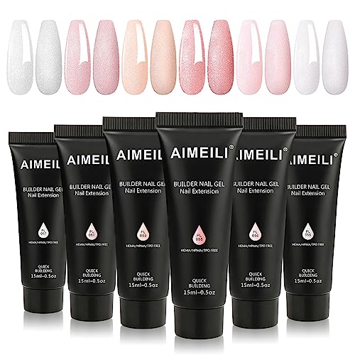 AIMEILI Poly Nail Gel Set, 6 Colors 15ml Nude Pink Brown Daily Collection Nail Extension Gel Set Builder Nail Gel French Manicure DIY Design Nail