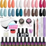 Gel Nail Polish Set, Phoenixy 12 Colours Gel Nail Polish Kit with UV/LED Nail Lamp,Soak Off Nail Polish Glossy Matte Top Coat Gel Nail Starter Ki