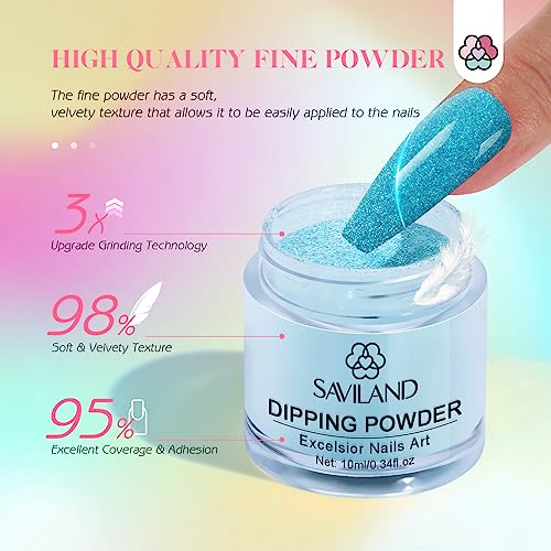 Saviland 29 PCS Dip Powder Nail Kit -【Long Last for 28 Days】20 Colors Dipping Powder, Base & Top Coat Activator Brush Saver, Nail Dipping Powder