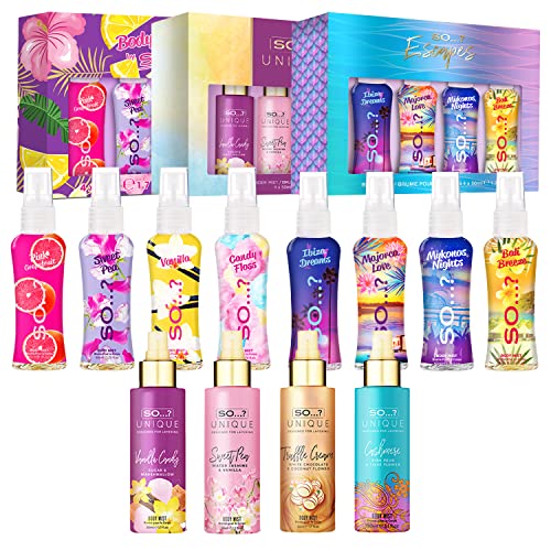 So…? Summer Escapes, Body Mist by So…? & Unique Womens Gift Sets Bundle, Body Mist Fragrance Spray (4x50ml) Pack of 3