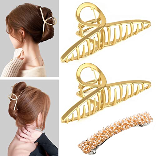 Hair Clips - Large Brushed Metal Hair Claw Clips, Strong Hold Hair Jaw Clips, Vintage Shark Claw Clips Clamp, Headdresses Hair Styling Accessorie