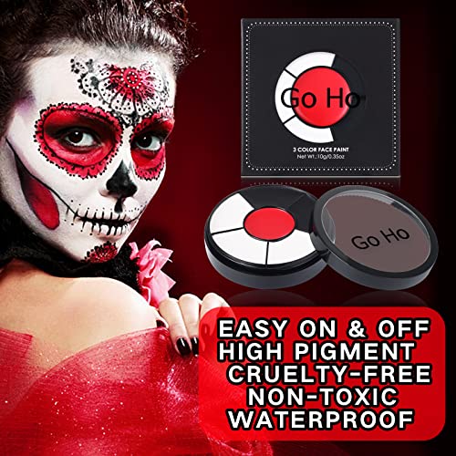 Go Ho White Black Red Colors 3 In 1 Body Paint Set,3 Colors Face Paint Wheel for Special Effects,Zombie Vampire Skeleton Halloween Costume Clown