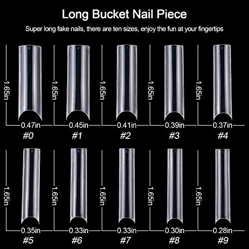 Kalolary Clear Extra Long C Curved False Nail Tips, 500PCS XXL Long Nail Tips C/U Curve Half Cover French False Nail Acrylic Fake Nail Tips with
