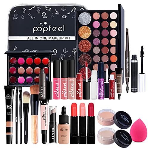 RoseFlower 28Pcs Professional Makeup Set, Essential Make up Starter Set All-In-One Make-up Gift Sets With Cosmetic bag Eyeshadow Palette Lip Glos